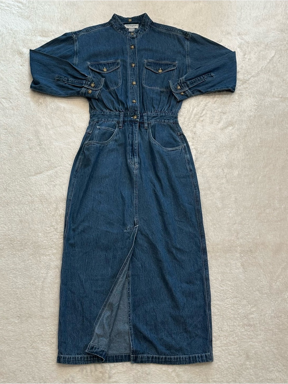 VTG Bloomingdales Denim Maxi Dress Size 8 Small Western Slit Ranchercore 80s 90s